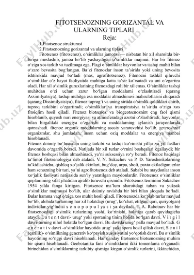 fitotsenozning gorizantal va ularning tiplari — DOCX