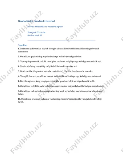geobotanika fanidan krossvord — DOCX