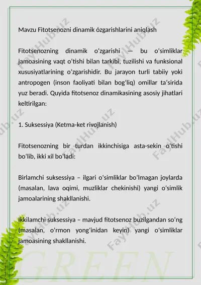 fitotsenoz dinamikasi — DOCX