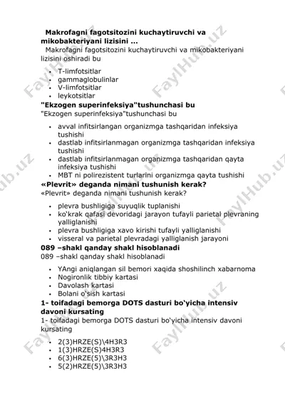 "makrofagni fagotsitozini kuchaytiruvchi va mikobakteriyani lizisini oshiradi bu" — DOCX