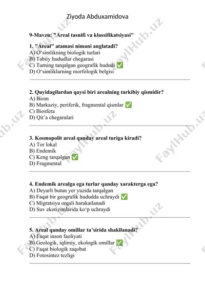areal tasnifi va klassifikatsiyasi — DOCX