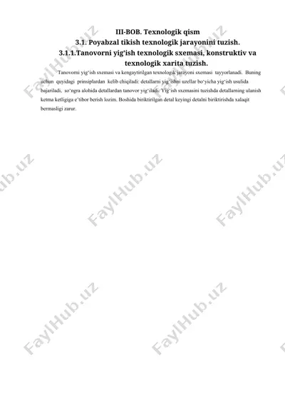 tanovorni yig‘ish texnologik jarayonini tuzish — DOCX
