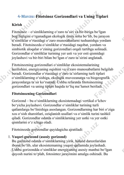 fitotsinoz gorizondlari va uning tiplari — DOCX