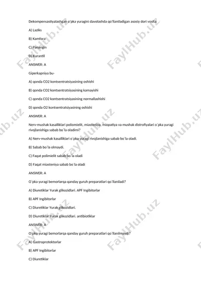 dekompensastiyalashgan o’pka yuragini davolashda qo’llaniladigan asosiy dori vosita — DOCX