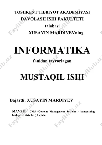 cms (content management systems - kontentning boshqaruv tizimlari) — DOCX