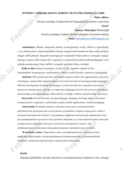 ijtimoiy tarmoqlarning xorijiy tilni o’rganishga ta’siri — DOCX