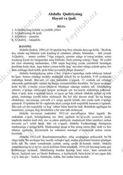 abdulla qodiriyning hayoti va ijodi — DOCX