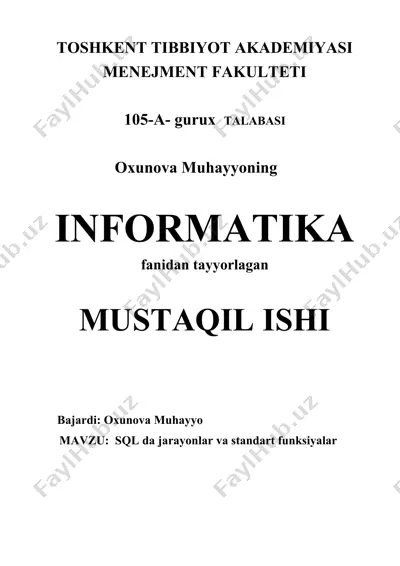 sql tilida jadvallarni loyihalashtirish — DOCX