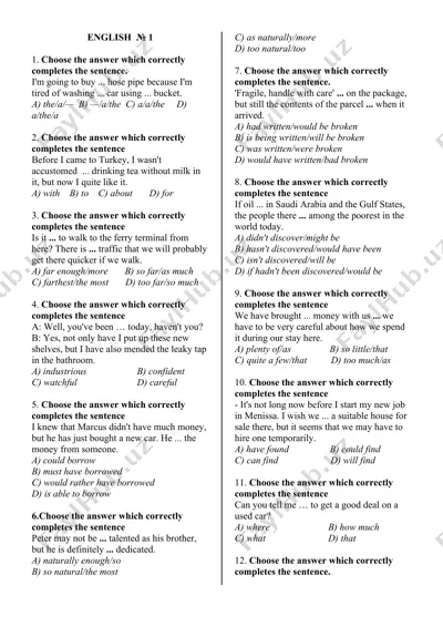 english language test questions — DOCX