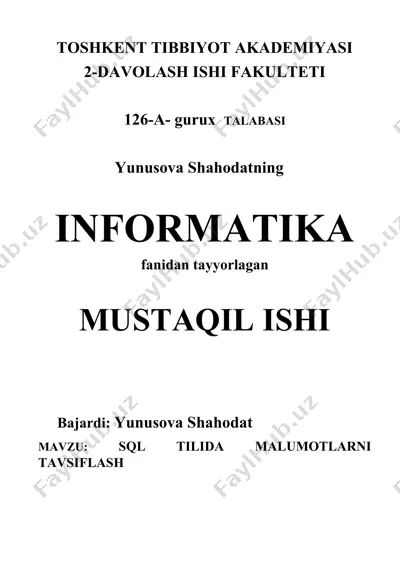 sql tilida malumotlarni tavsiflash — DOCX