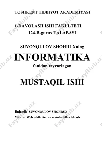 web sahifa foni va matnlar bilan ishlash — DOCX