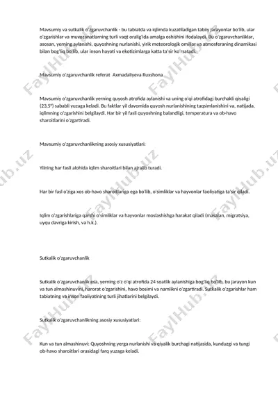mavsumiy o'zgaruvchanlik referat — DOCX