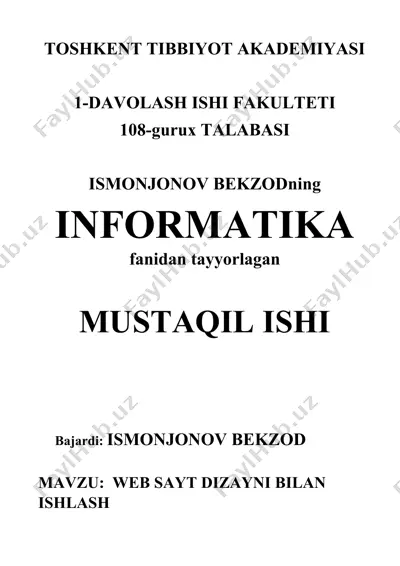 web sayt dizayni bilan ishlash — DOCX