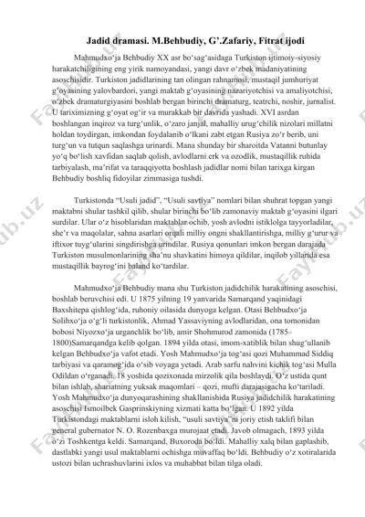 jadid dramasi. m.behbudiy, g’.zafariy, fitrat ijodi — DOCX