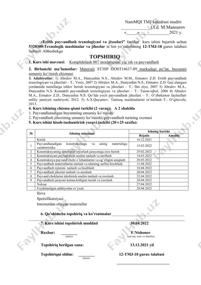 komplektlash 007 moslamasini yig'ish va payvandlash — DOCX