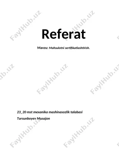 mahsulotni sertifikatlashtirish — DOCX