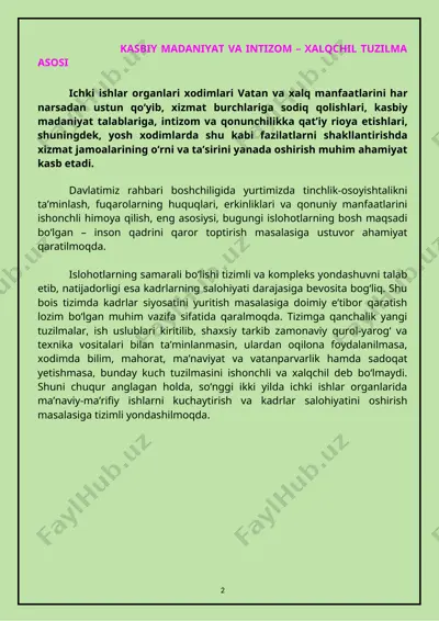 kasbiy madaniyat va intizom - xalqchil tuzilma asosi — DOCX