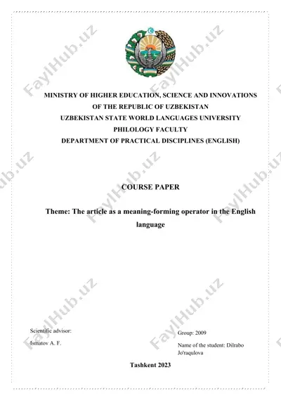 course paper - the article as a meaning-forming operator in the english language — DOCX