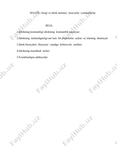 sezgi va idrok umumiy tasavvurlar yondashuvlar — DOCX