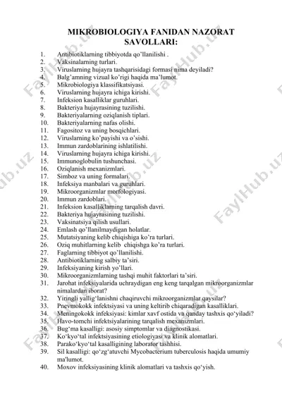 **mikrobiologiya fanidan nazorat savollari** — DOCX