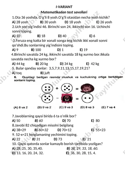 matematikadan test savollari — DOCX
