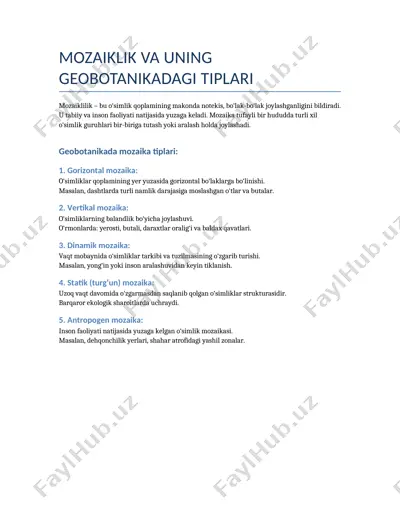 mozaiklik va uning geobotanikadagi turlari — DOCX