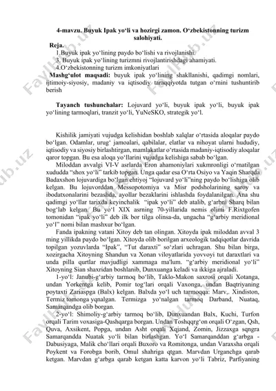 buyuk ipak yo‘li va hozirgi zamon. o‘zbekistonning turizm salohiyati — DOCX
