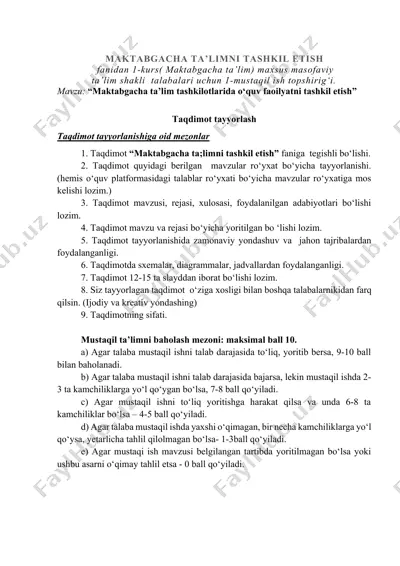 maktabgacha ta'limni tashkil etish — DOCX