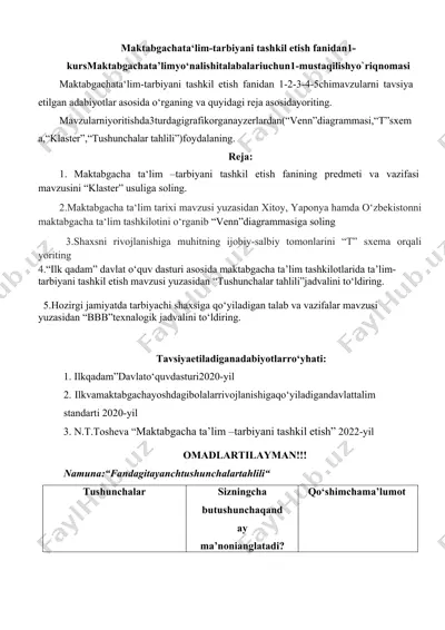 maktabgacha ta‘lim-tarbiyani tashkil etish fanidan 1-kurs — DOCX