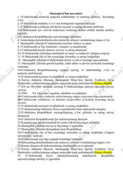 mustaqil ta’lim mavzulari — DOCX