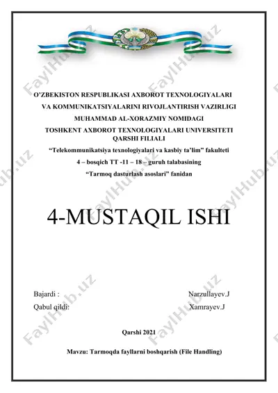 tarmoqda fayllarni boshqarish (file handling) — DOCX