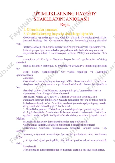 o’simliklarning hayotiy shakllarini aniqlash — DOCX