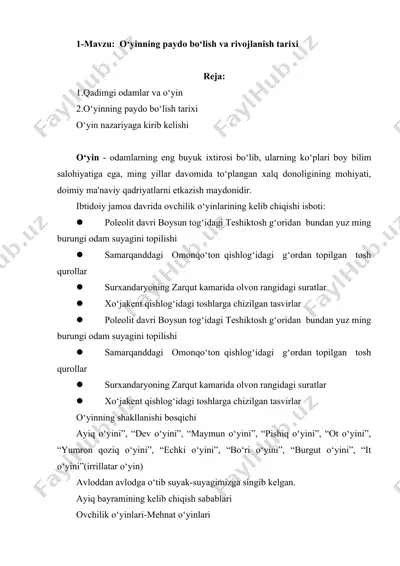 o‘yinning paydo bo‘lish va rivojlanish tarixi — DOCX