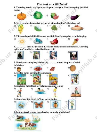 pisa test ona tili 2-sinf — DOCX