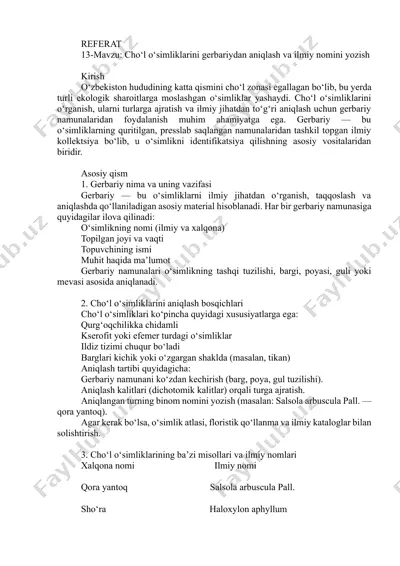 cho‘l o‘simliklarini gerbariydan aniqlash va ilmiy nomini yozish — DOCX