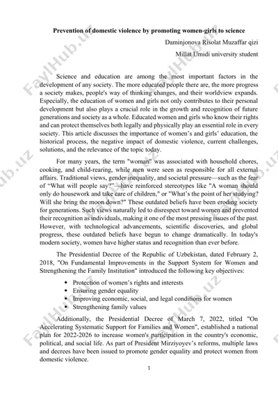 prevention of domestic violence by promoting women-girls to science — DOCX