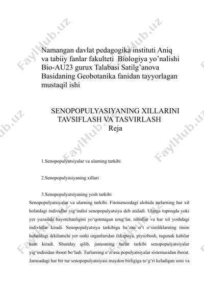 senopopulyatsiyaning xillarini tavsiflash va tasvirlash — DOCX
