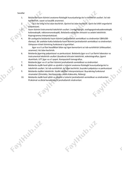 bolalarda hazm tizimini anatomo-fiziologik hususiyatlariga ko‘ra tekshirish usullari — DOCX