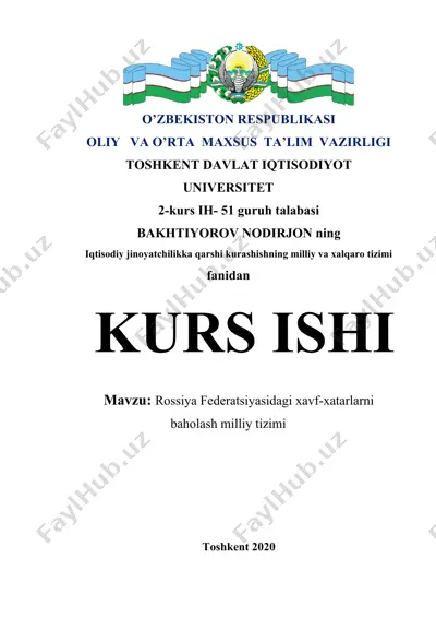 iqtisodiy jinoyatchilikka qarshi kurashishning milliy va xalqaro tizimi fanidan — DOCX