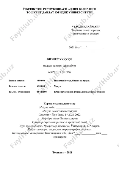 biznes huquqi moduli dasturi — DOCX