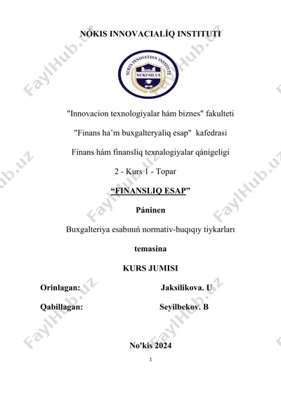 buxgalteriya esabınıń normativ-huqıqıy tiykarları — DOCX