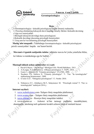 gerontopsixologiya - keksalik psixologiyasi haqida umumiy tushuncha — DOCX