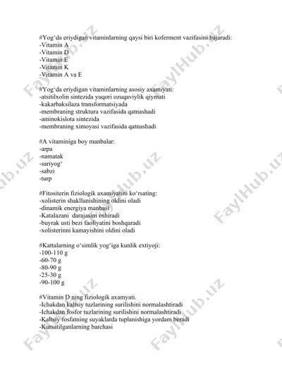 yogʻda eriydigan vitaminlarning asosiy axamiyati — DOCX