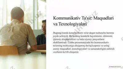 kommunikativ ta'sir: maqsadlari va texnologiyalari — PPTX