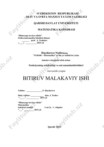 funksiyaning uzluksizligi va uni umumlashtirishlari — DOC