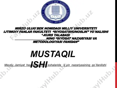 jamiyat  hayotining  turli  sohalarida   o`yin  nazariyasining  qo`llanilishi — PPTX