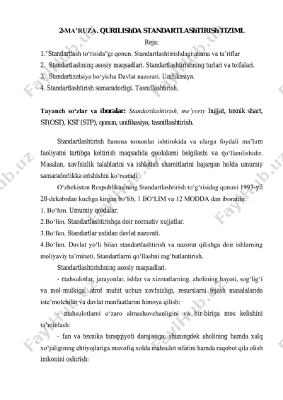 ma’ruza. qurilishda standartlashitirish tizimi — PDF
