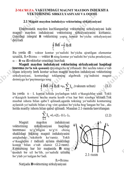 vakuumdagi magnit maydon induksiya veкtоrining sirkulуаsiyasi va оqimi — PDF