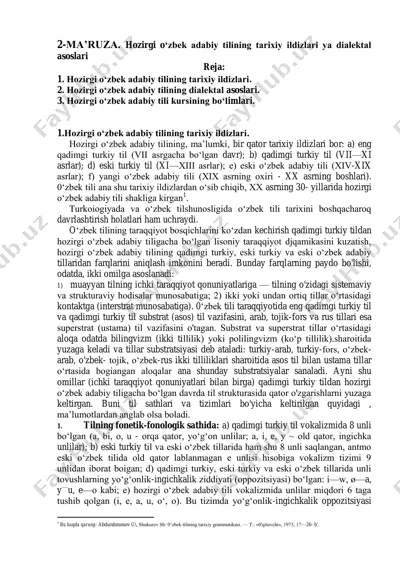 hozirgi o‘zbek adabiy tilining tarixiy ildizlari ya dialektal asoslari — PDF
