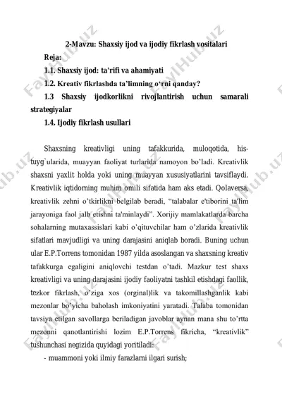 shaxsiy ijod va ijodiy fikrlash vositalari — PDF